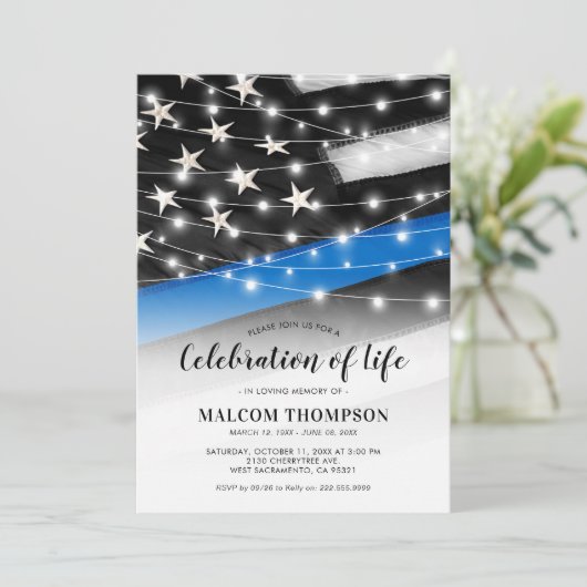 Viering van het leven Dunne Blauwe lijn Memorial Kaart (Staand voorkant)