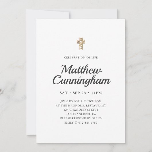 Viering van het leven Eenvoudige Faux Gold Cross Kaart (Voorkant)