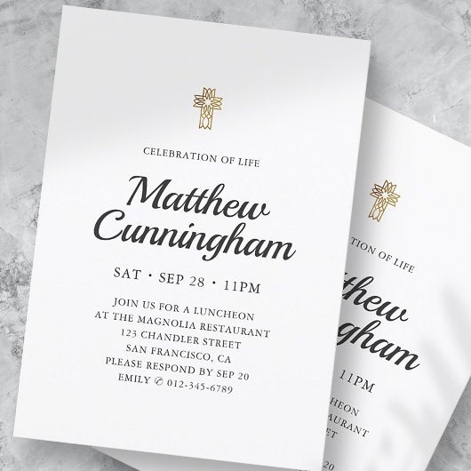 Viering van het leven Eenvoudige Faux Gold Cross Kaart