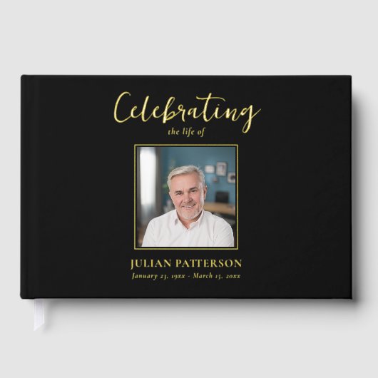 Viering van het leven Eenvoudige foto Gouden Folie Gastenboek (Voorkant)