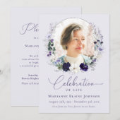 Viering van het leven Elegant Floral Photo Memoria Kaart (Voorkant / Achterkant)