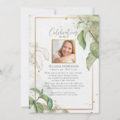 Viering van het leven Elegant Foliage Begrafenisfo Kaart (Voorkant)