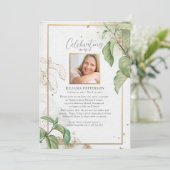 Viering van het leven Elegant Foliage Begrafenisfo Kaart (Staand voorkant)