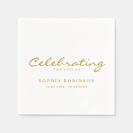 Viering van het leven Elegant Gold Script Funeral Servet (Voorkant)