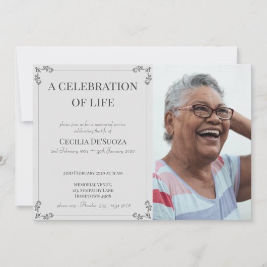 Viering van het leven Elegant Grey Custom Funeral Kaart (Voorkant)