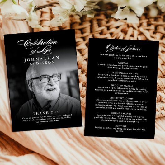 Viering van het Leven Elegant Schrift Foto Uitvaar Programmakaart