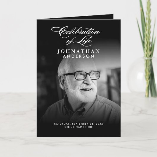 Viering van het leven Elegant Script 4-foto begraf Programma (Voorkant)