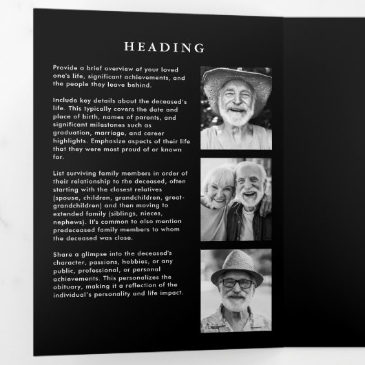 Viering van het leven Elegant Script Foto Begrafen Drieluik Programma (Binnenzijde eerst)