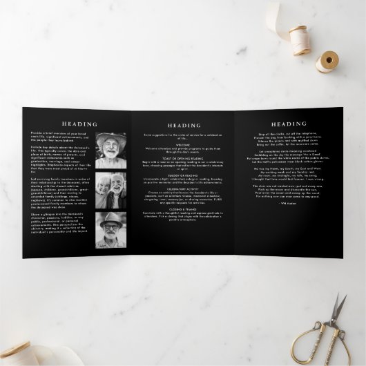 Viering van het leven Elegant Script Foto Begrafen Drieluik Programma (Binnen)