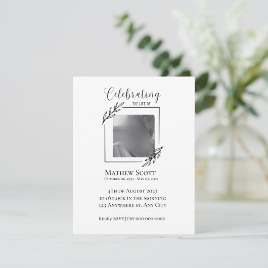 Viering van het leven elegante begrafenisuitnodigi (Staand voorkant)