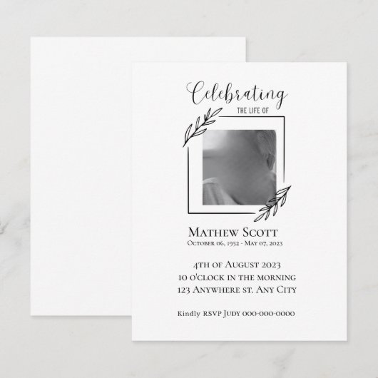 Viering van het leven elegante begrafenisuitnodigi (Voorkant / Achterkant)