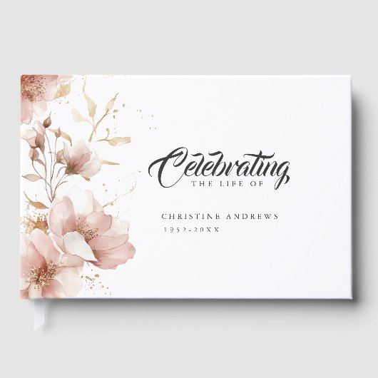 "Viering van het leven" Elegante Bloemenbegrafenis Gastenboek (Voorkant)
