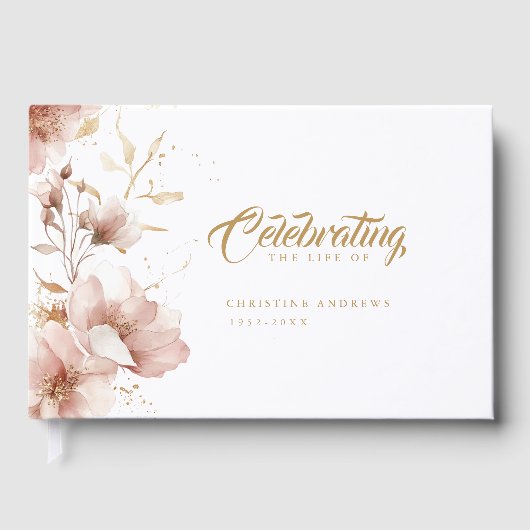 "Viering van het leven" Elegante Bloemenbegrafenis Gastenboek (Voorkant)