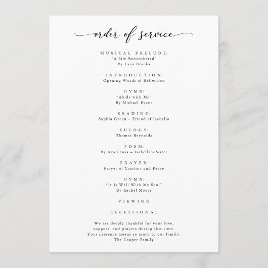 Viering van het leven Elegante foto Memorial Funer Programmakaart (Achterkant)