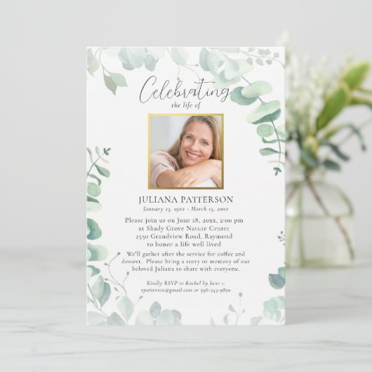 Viering van het leven Eucalyptus Funeral Foto's Kaart (Staand voorkant)