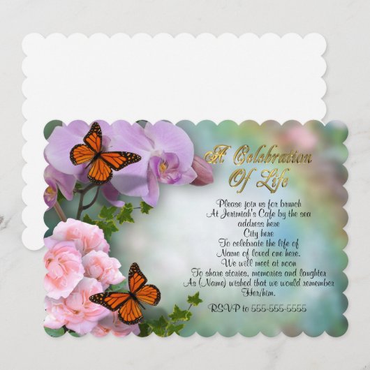 Viering van het leven Evite vlinders Kaart (Voorkant / Achterkant)