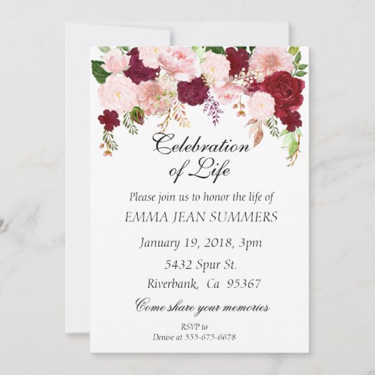 Viering van het leven  Floral Burgundy Blush Kaart (Voorkant)