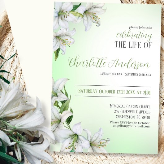 Viering van het leven Floral Funeral Invitation Kaart