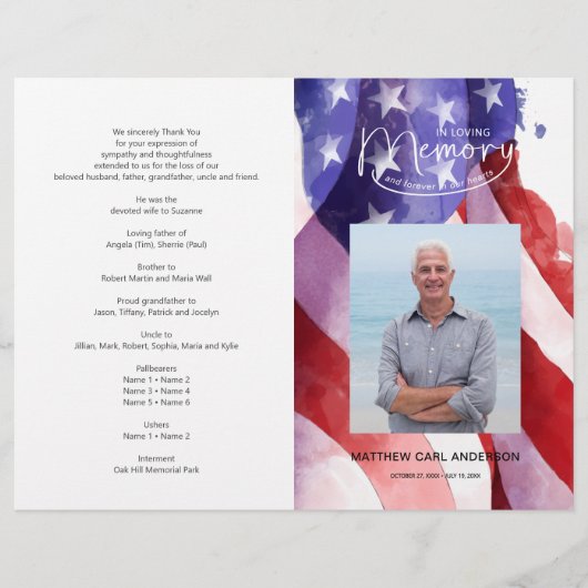 Viering van het leven Foto Amerikaanse vlag begraf Flyer (Voorkant)