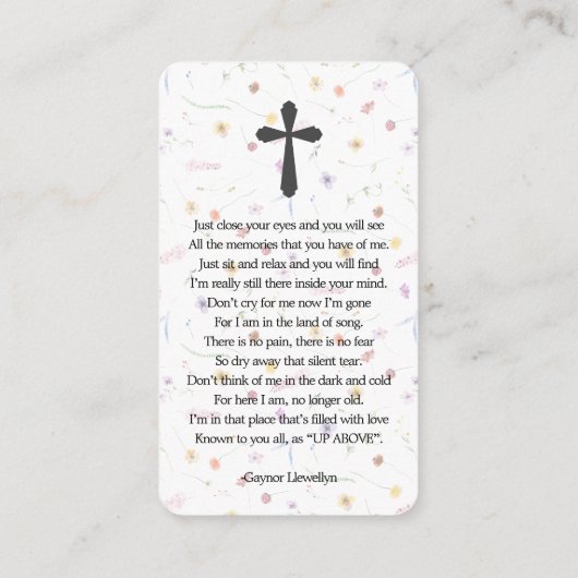 Viering van het leven Foto Bladwijzer Gebed Kaart Visitekaartje (Achterkant)