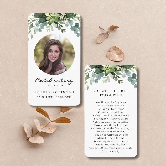 Viering van het leven Foto Bloemengebed Kaart Visitekaartje