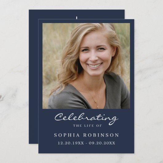 Viering van het leven Foto Blue Memorial Kaart (Voorkant / Achterkant)
