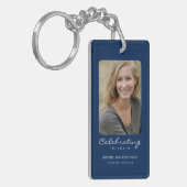 Viering van het leven Foto Blue Memorial Keepsake Sleutelhanger (Voorkant Links)