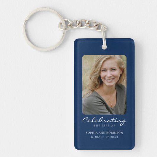 Viering van het leven Foto Blue Memorial Keepsake Sleutelhanger (Voorkant)