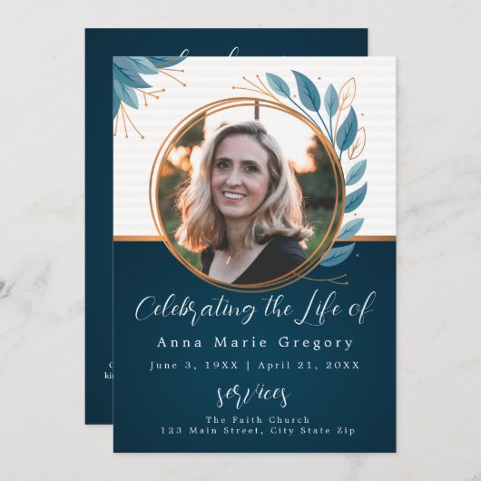 Viering van het Leven Foto Bronzen Memorial Begraf Programmakaart (Voorkant / Achterkant)