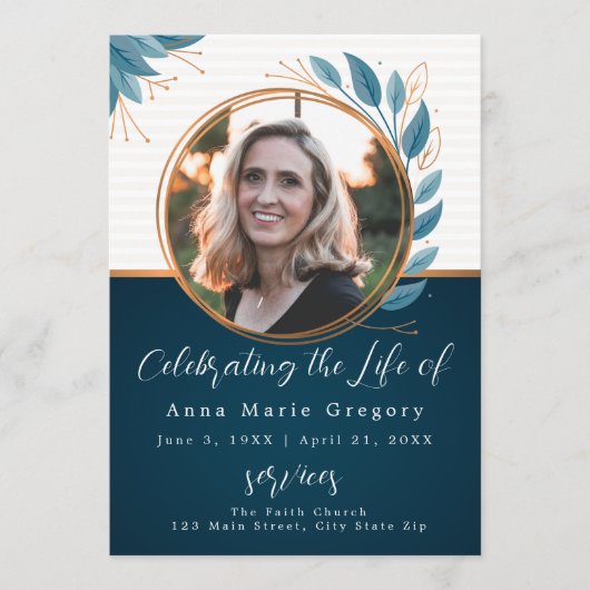 Viering van het Leven Foto Bronzen Memorial Begraf Programmakaart (Voorkant)