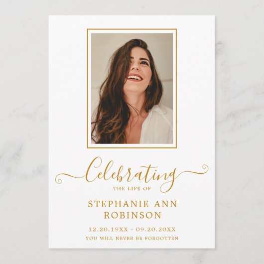 Viering van het leven Foto Gold Order of Service Programmakaart (Voorkant)