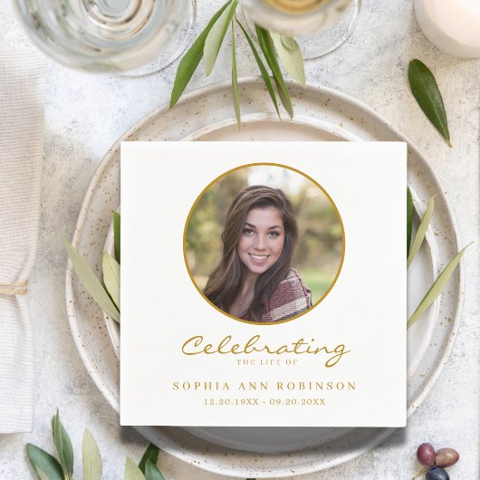 Viering van het leven Foto Gold Script Funeral Servet