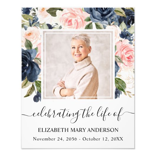 Viering van het leven Foto marine roze Floral Memo Foto Afdruk (Voorkant)