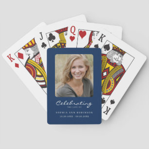 Viering van het leven Foto Memorial Keepsake Blue Pokerkaarten