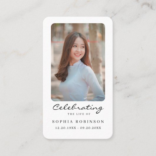 Viering van het leven Foto Memorial Prayer Kaart Visitekaartje (Voorkant)