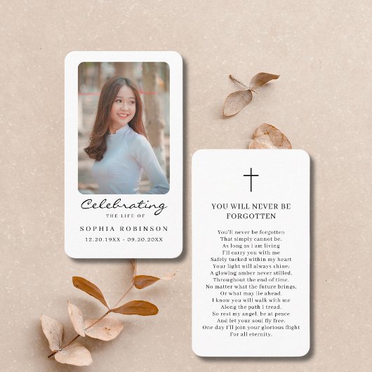 Viering van het leven Foto Memorial Prayer Kaart Visitekaartje