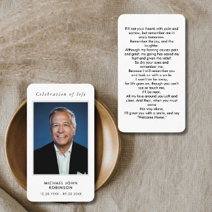 Viering van het leven Foto Memorial Prayer Kaart Visitekaartje