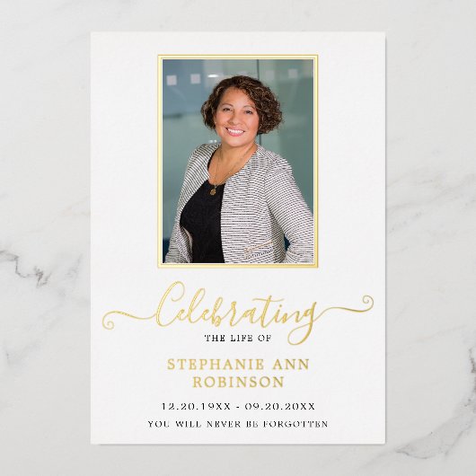 Viering van het Leven Foto Orde van de Dienst Folie Uitnodiging (Voorkant)