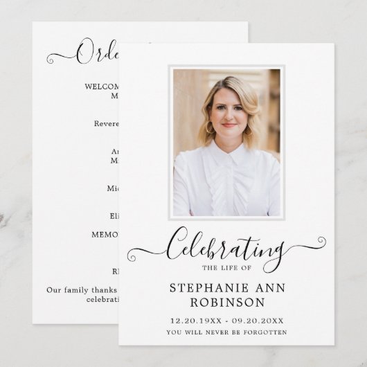 Viering van het Leven Foto Orde van de Dienst Programmakaart (Voorkant / Achterkant)