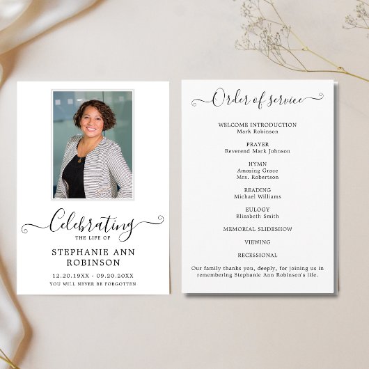 Viering van het Leven Foto Orde van de Dienst Programmakaart