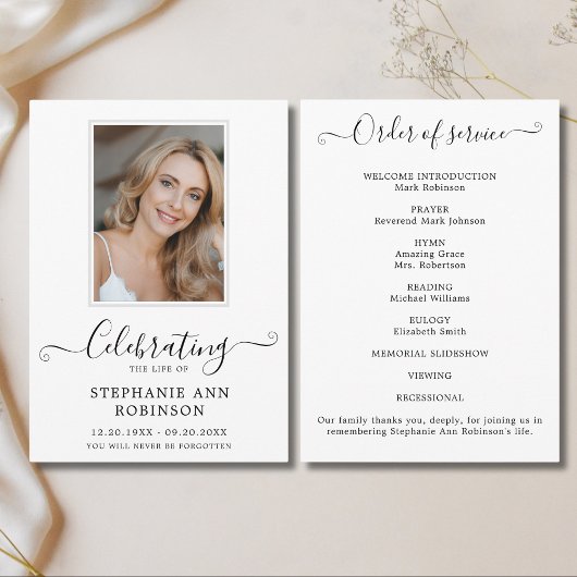 Viering van het Leven Foto Orde van de Dienst Programmakaart