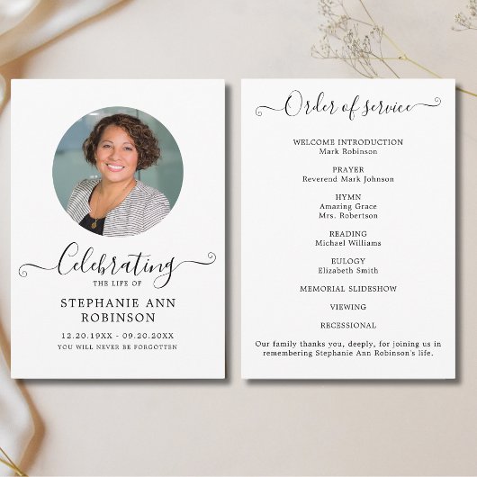 Viering van het Leven Foto Orde van de Dienst Programmakaart