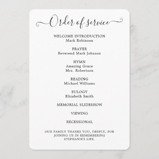 Viering van het leven Foto Order of Service Progra Programmakaart (Achterkant)