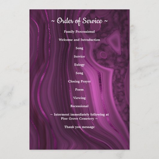 Viering van het leven Foto Paarse marmer Funeral Programmakaart (Achterkant)