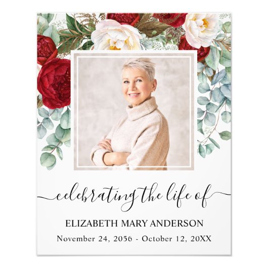 Viering van het leven Foto Red White Roses Memoria Afdruk (Voorkant)