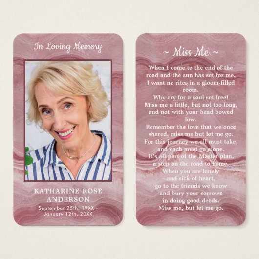 Viering van het leven Foto Roze Begrafenisgebed Ka Visitekaartje (Voorkant /achterkant)