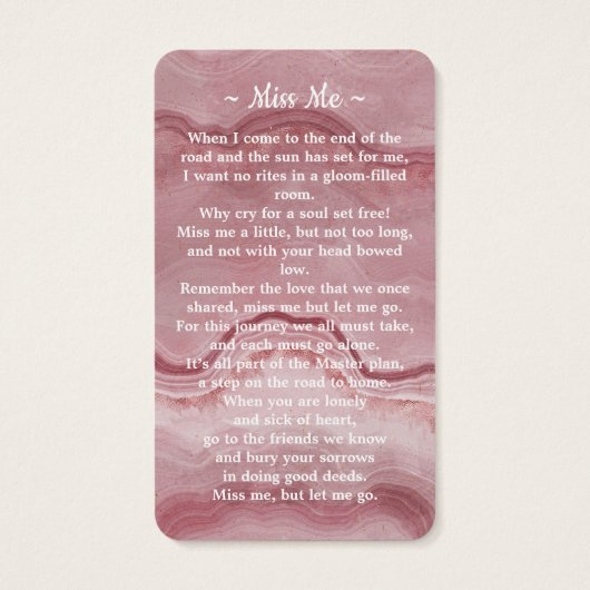 Viering van het leven Foto Roze Begrafenisgebed Ka Visitekaartje (Achterkant)