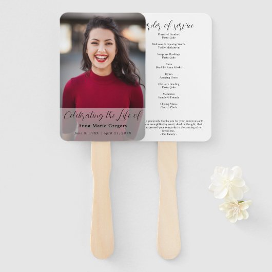 Viering van het leven Foto Simple Memorial begrafe Handwaaier (Voorkant en achterkant)
