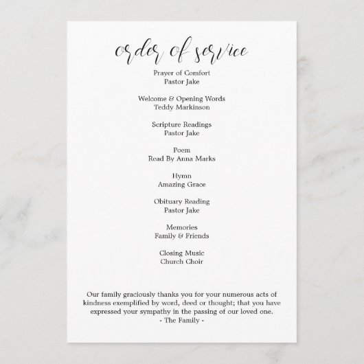 Viering van het leven Foto Simple Memorial begrafe Programmakaart (Achterkant)