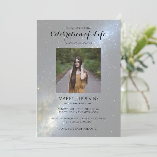 Viering van het leven | Foto van Funeral Night Sky Kaart (Staand voorkant)